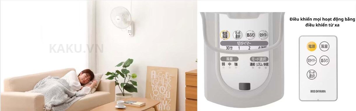 Quạt treo tường IRIS OHYAMA WFC-306 nội địa Nhật 7 Chế độ hẹn giờ tiện ích