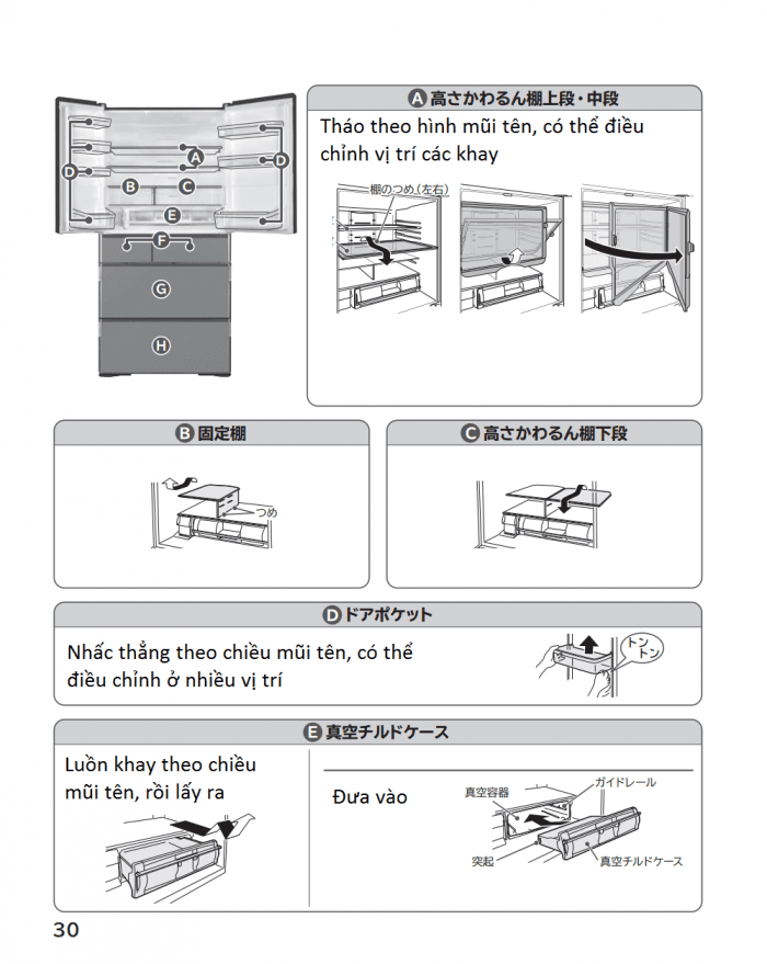 Hướng dẫn sử dụng tủ lạnh Hitachi R-WXC74N R-WXC74S R-WXC62N R-WXC62S năm 2022-2023 4 Lắp đặt các chân của tủ Hitachi R-WXC74S R-WXC62S