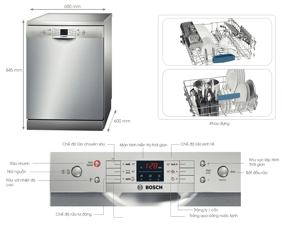Máy rửa chén Bosch SMS63L08EA có 06 chương trình rửa 3 Máy rửa chén Bosch SMS63L08EA có 06 chương trình rửa - Hình ảnh 3