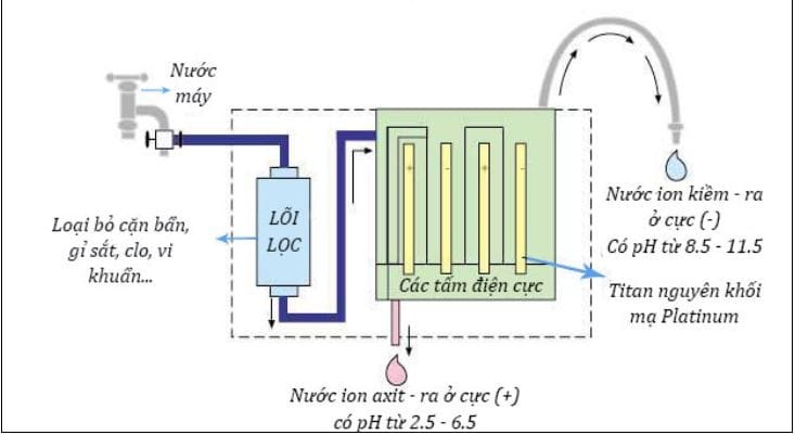 Cấu tạo và nguyên lí hoạt động của máy lọc nước tạo kiềm 6 dien-phan-tao-kiem