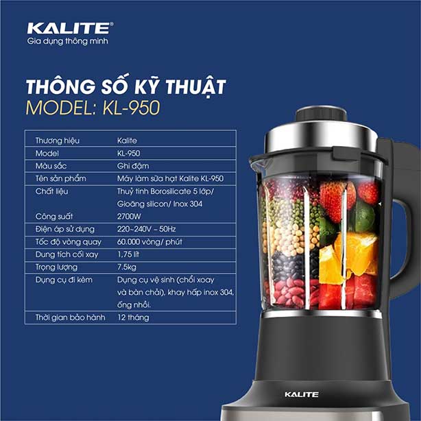 Máy làm sữa hạt đa năng Kalite KL950
