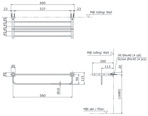 Kệ treo khăn phòng tắm TOTO YTS408B 2 Kệ treo khăn phòng tắm TOTO YTS408B